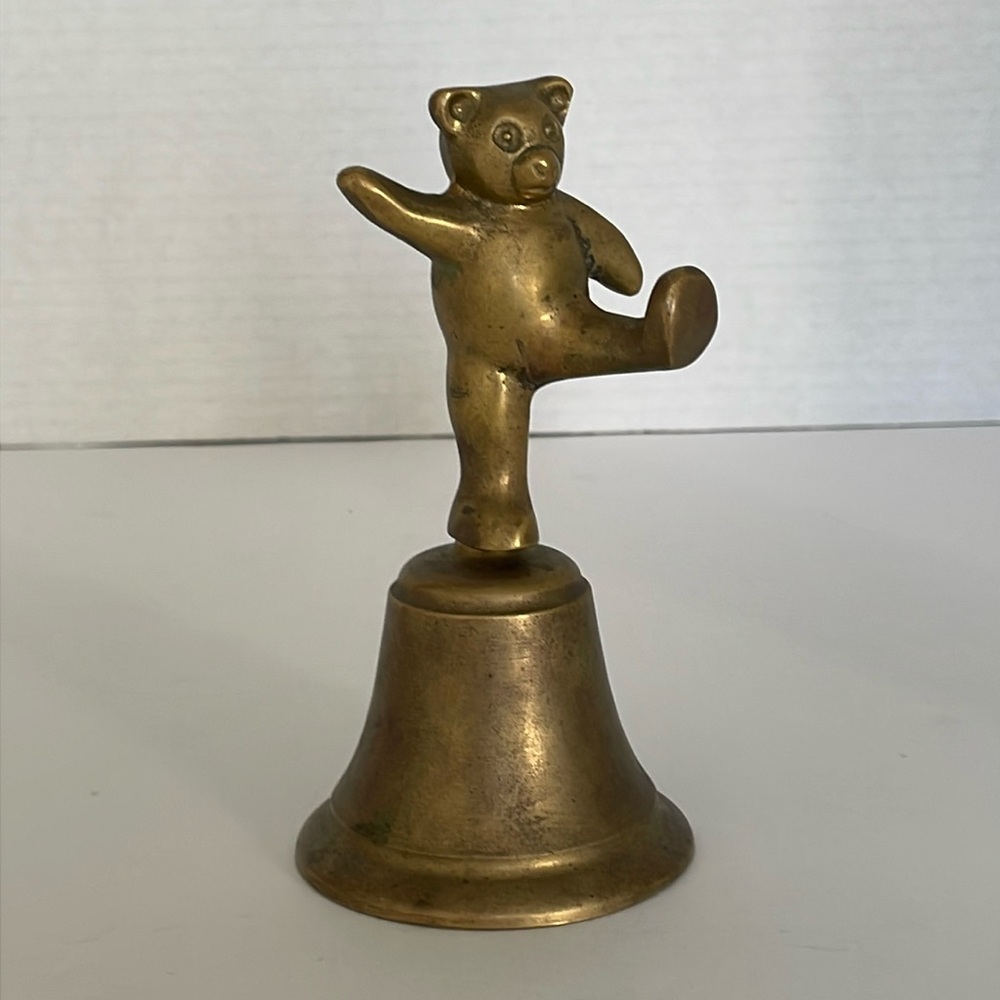 Teddy Bear Brass Decorative Dinner Bell Vintage 5” Collectible